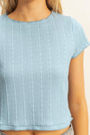 Light Blue Textured Short Sleeve Lettuce Trim Top