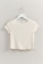 Ivory Textured Short Sleeve Lettuce Trim Top