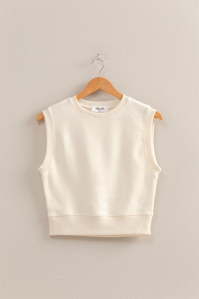 Ivory Fitted Banded Waist Sleeveless Crop Top