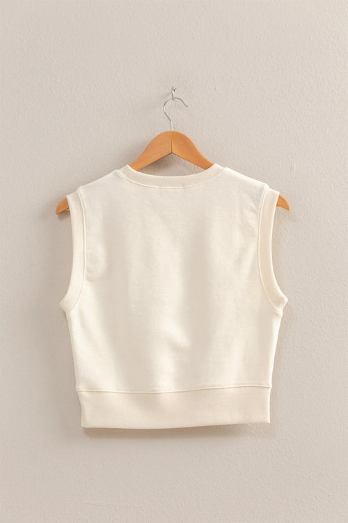 Ivory Fitted Banded Waist Sleeveless Crop Top