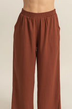 Chocolate Brown Elasticized Waist Linen Pants