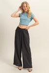 Black Elasticized Waist Linen Pants