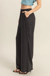 Black Elasticized Waist Linen Pants