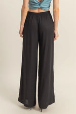 Black Elasticized Waist Linen Pants