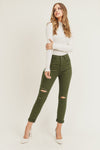 Olive Distressed Relaxed Skinny Jeans