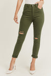 Olive Distressed Relaxed Skinny Jeans