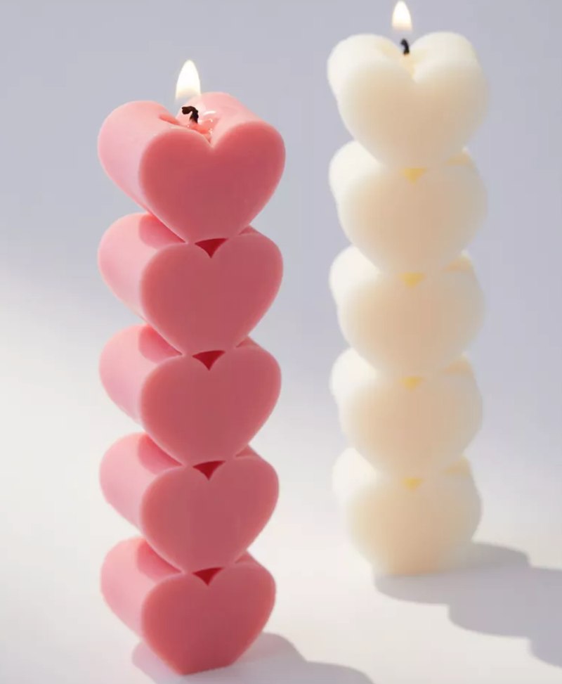 Heart Stacked Pillar Candle / Pink