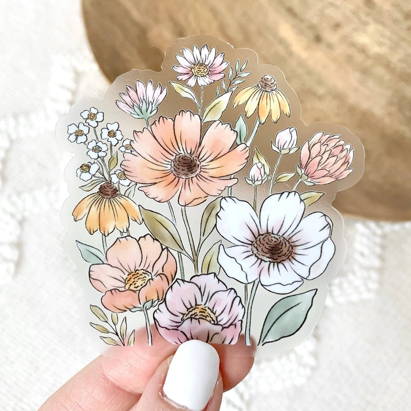 Clear Wildflower Bunch Sticker, 3x3 in.