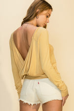 Buff Yellow Long Sleeve Cross Open Back Top