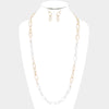 Freshwater Pearl Accented Metal Open Oval Link Long Necklace