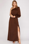 Toffee One Shoulder Satin Dress