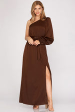 Toffee One Shoulder Satin Dress