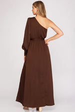 Toffee One Shoulder Satin Dress