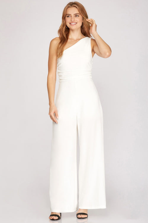 Making Memories One Shoulder White Jumpsuit