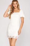 Forever in Lace White Puff Sleeve Mini Dress