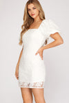 Forever in Lace White Puff Sleeve Mini Dress