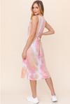 Coral Tie Dye Ruched Back Dress