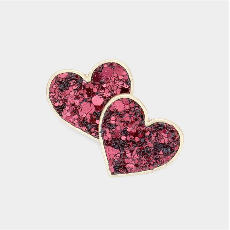 Large Glitter Heart Studs