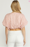 Peach Gingham Print V-Neck Cropped Top