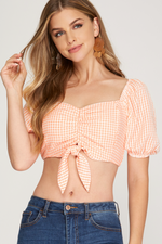 Peach + White Gingham Crop Top