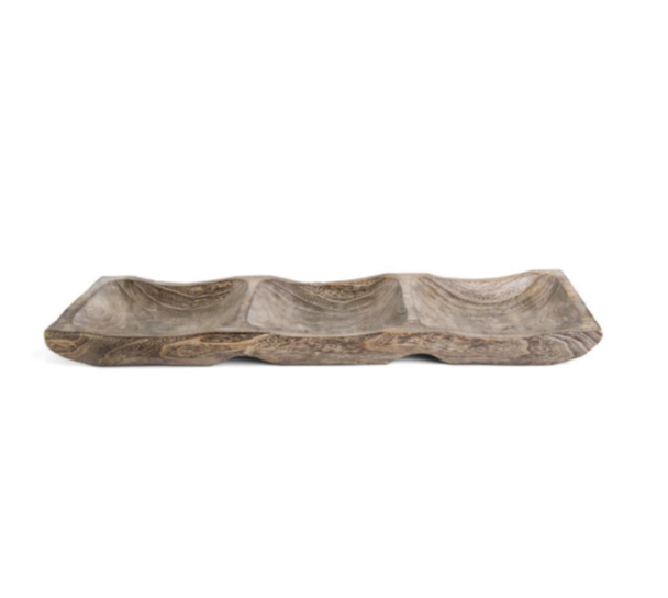 32.5" Carved Rectangular Paulownia Wood Tray