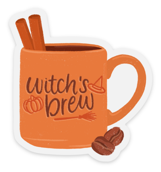 Clear Witch's Brew Coffee Mug Sticker 2.9x2.8 in.