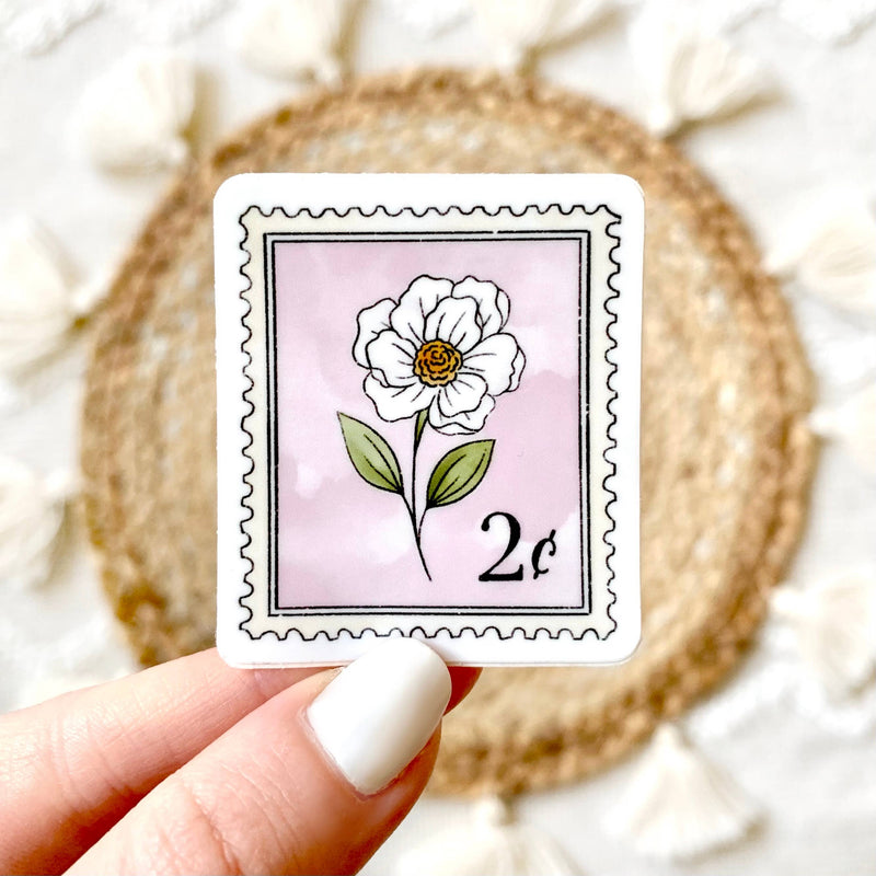 Purple Floral Stamp Sticker 2x1.5in.