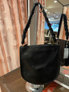 Black Faux Suede Messenger Bag & Braided Strap