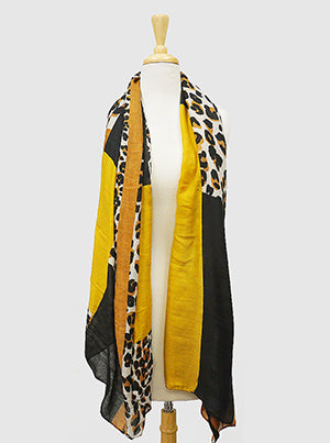 Mustard Yellow and Black Animal Print Scarf