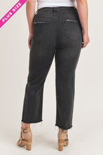 Plus Size Raw Hem Straight Fit Black Jeans