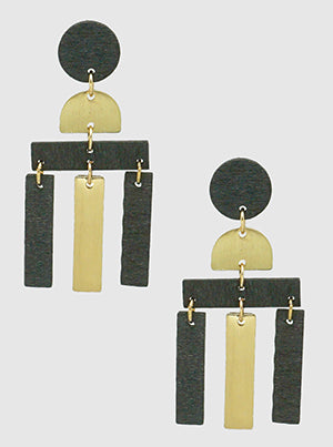 Grey Taupe Geometric Dangle Post Drop Earrings